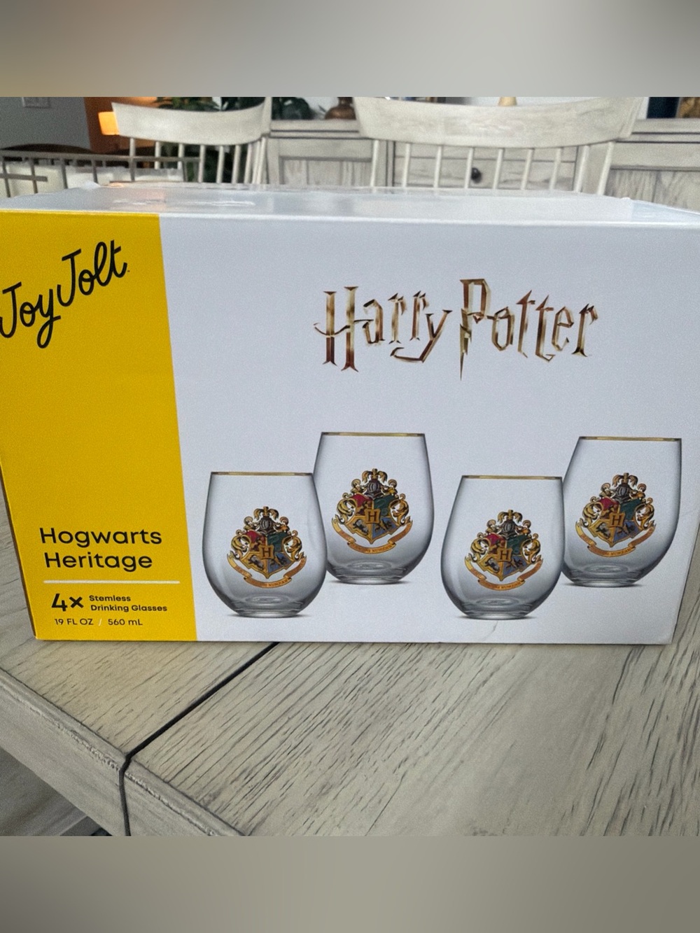 Harry Potter Hogwarts Heritage 4 Stemless Glasses - Set New in box JOYJOLT NWOT